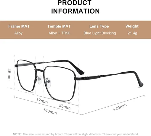 Miniatura 4 de Gafas de lectura cuadradas clásicas para hombres y mujeres, bloqueo de luz, lectura de computadora, bisagra de resorte, marco de metal, patas