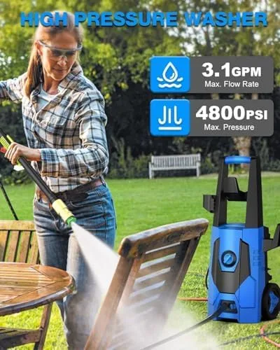 Miniatura 2 de FIOCCO Lavadora a presión, 4800PSI Lavadora eléctrica portátil con cable de 35 pies, manguera de 20 pies para automóviles, entradas, patios, vallas