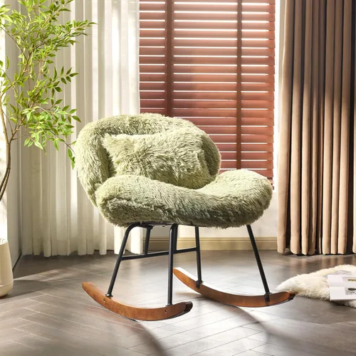 Miniatura 3 de VINGLI Silla mecedora de guardería extra ancha de 25.6" de 115° sin brazos, silla deslizante curvada linda con patas en X con almohada y madera