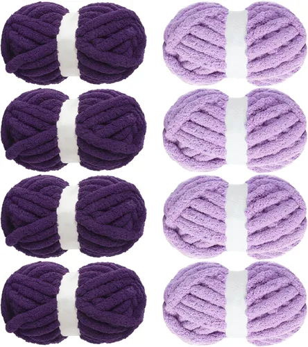 Miniatura 21 de MABOZOO Paquete de 8 ovillos de hilo grueso surtido para crochet - Chenilla jumbo esponjosa, hilo suave y voluminoso para tejer a mano o con los Rojo