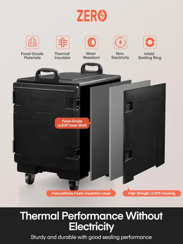 Miniatura 6 de Caja caliente para catering, calentador de alimentos portátil de 82 cuartos de galón con ruedas, transportador de bandeja de alimentos aislado