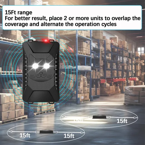 Miniatura 5 de Tirgo 2 piezas Repelente de Roedores para Coche Bajo el Capó, Repelente de Ratones Ultrasónico con Luz Estroboscópica, Alimentado por Batería