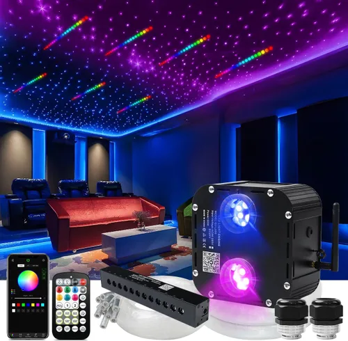 Miniatura 10 de AZIMOM Kits de luz de estrellas de fibra óptica centelleante de alto brillo de 50 W para techo de teatro, 1000 piezas de 0.03 pulgadas y 16.5 pies
