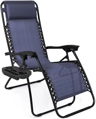 Miniatura 12 de Sillón ajustable de gravedad cero con tela de malla de acero: silla de césped reclinable con almohada cómoda, bandeja portavasos, y posiciones Beige
