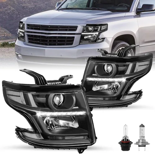 Miniatura 9 de JSBOYAT Conjunto de faros delanteros LED DRL proyector con bombillas para Chevy Tahoe 15-20/Suburban Halogen Headlamp