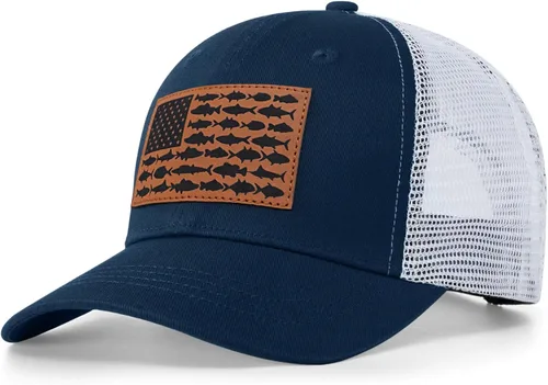 Miniatura 9 de Sombrero de camionero con bandera de pez estadounidense, regalos de pesca para hombres, sombrero de pesca Snapback perfecto para pesca y uso diario