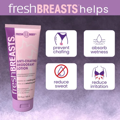 Miniatura 3 de Fresh BREASTS - Desodorante antirozaduras en polvo para debajo de los senos, muslos internos, loción hecha sin talco, aluminio, parabenos