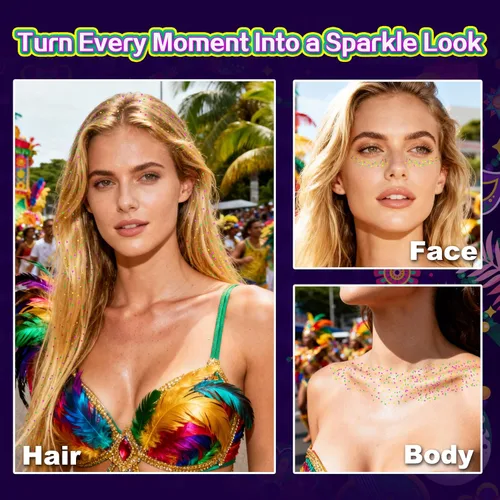 Miniatura 5 de MEICOLY Barra de purpurina corporal de Mardi Gras, barra de purpurina para el cabello para mujeres y niños, accesorios de atuendo de Mardi Gras