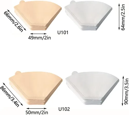 Miniatura 2 de Filtros de café festoneados, papel desechable por goteo, sin blanquear, filtro para gotero de café, 100 unidades, U101 sin blanquear