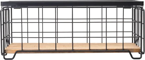 Miniatura 5 de Cesta de almacenamiento de alambre de metal, soporte para rollo de papel higiénico, base de madera, caja de decoración de encimera, estante de Negro
