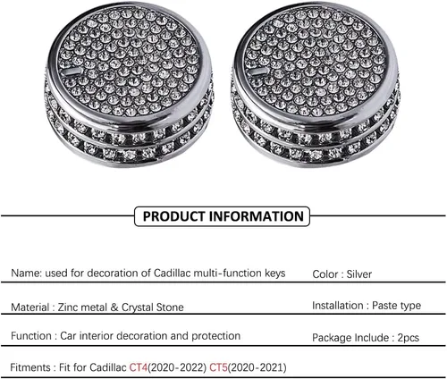 Miniatura 2 de 2 piezas de adornos brillantes para perillas de control central y multimedia, compatibles con Cadillac CT5 CT4, adhesivo para accesorio