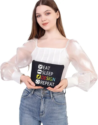 Miniatura 6 de MEIKIUP Regalo de diseñador Comer Dormir Diseño Repetir Maquillaje Bolsa Regalo para Diseñador de Interiores Diseñador Gr, Design Repeat Bag Negro