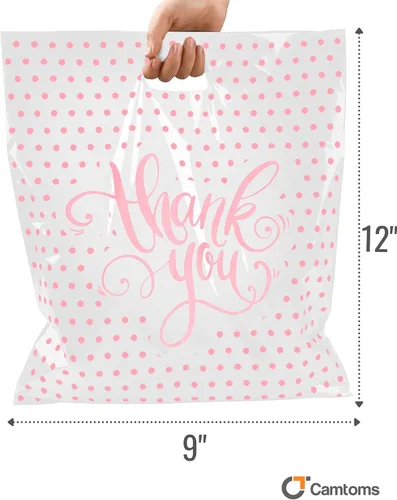 Miniatura 4 de Pequeñas bolsas de agradecimiento con asas (9 x 12) – Bolsas de plástico para compras, joyas, accesorios, recuerdos de fiesta, mercancía