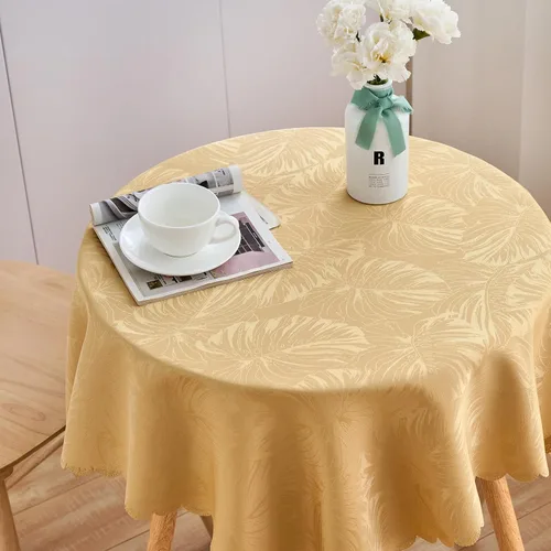 Miniatura 47 de Mantel redondo de tela de 60 pulgadas, mantel con diseño de hojas, borde festoneado, mantel sedoso, impermeable, resistente a las arrugas, lavable