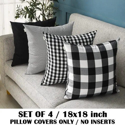Miniatura 3 de CARRIE HOME Juego de 4 fundas de almohada a cuadros blancos y negros de 18 x 18 pulgadas para exteriores, decoración de granja a cuadros de búfalo