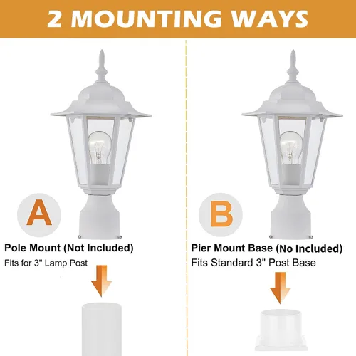Miniatura 5 de Luces de poste para exteriores, lámpara de poste con enchufe E26, linterna exterior blanca con pantalla de vidrio transparente, iluminación exterior
