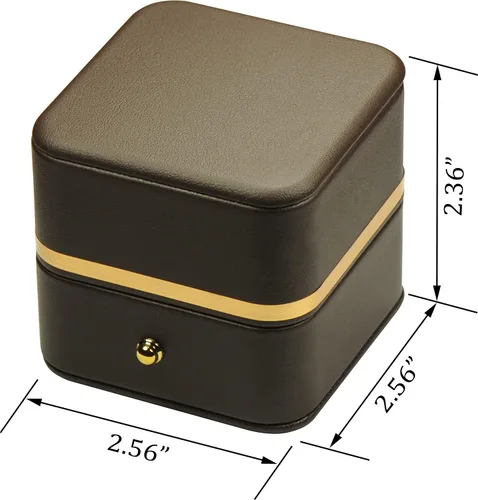 Miniatura 6 de Caja de anillo para propuesta de boda, compromiso para hombres y mujeres, de lujo, suave al tacto, color marrón, de piel sintética, caja de regalo