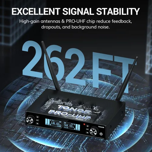 Miniatura 3 de TONOR Sistema de Micrófono Inalámbrico, Escaneo Automático y Emparejamiento UHF Micrófono de Karaoke Recargable, 2x100 Micrófono Inalámbrico