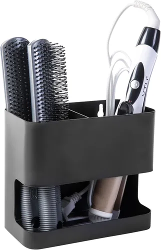Organizador de herramientas para el cabello MyGift con 2 ranuras, soporte negro de metal para rizador de pelo, organizador de accesorios de salón