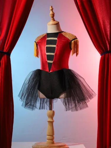 Miniatura 5 de winying Vestido para niñas, disfraz de tambor mayorette, sin mangas, leotardo de malla, tutú, vestido de banda de marcha, vestido de uniforme