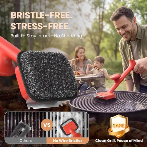 Miniatura 3 de ThermoMaven Cepillo para Parrilla de BBQ Sin Cerdas - Cepillo Limpiador de Parrilla de Vapor Seguro de 17" con Raspador y 3 Cabezales de Cepillo