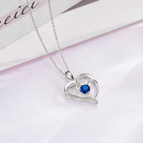 Miniatura 3 de Collar de corazón para mujer, oro de 18 quilates sobre plata de ley 925, collar para mujer con una piedra natal de piedras preciosas, cumpleaños