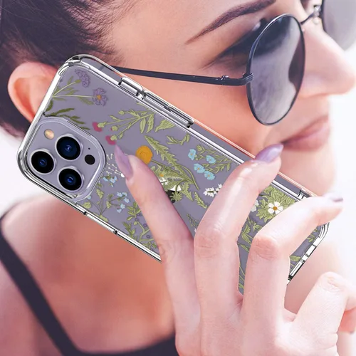 Miniatura 2 de LUHOURI Funda para iPhone 15 Pro con protector de pantalla - acrílico transparente - Diseño de patrón de moda - Carga inalámbrica - Funda protectora