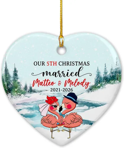 Miniatura 13 de Nuestro adorno de cerámica casado de 2ª Navidad, regalo personalizado de adorno de boda de oso polar, regalo de adorno de boda, Mr Mrs Married