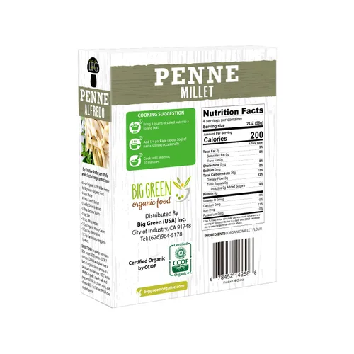 Miniatura 2 de Big Green Organic Food - Penne de mijo orgánico, sin gluten, sin lectina, sin OMG, vegano, alternativa de trigo y arroz, 8.8 oz (3)