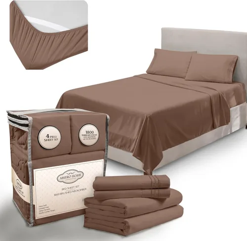 Miniatura 15 de Abeero Home Juego de sábanas de tamaño King, sábanas de hotel de lujo, sábana suave con correas elásticas en las esquinas, sábana de microfibra