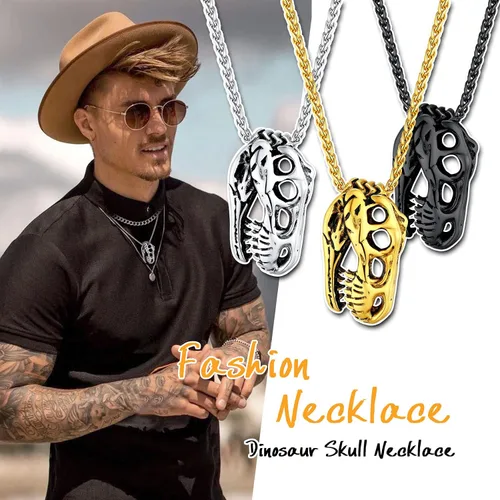 Miniatura 3 de U7 Men Pendant Necklaces, Stainless Steel Necklace for Men, Cool Guitar Pick SkullAlligator Dinosaur Skeleton Tyrannosaurus RexGothic