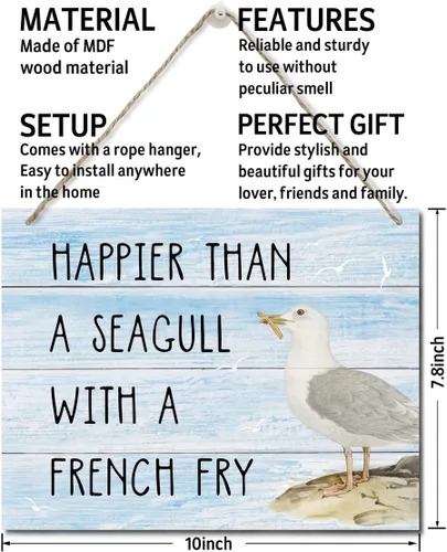 Miniatura 3 de Letrero Decorativo "Happier Than a Seagull with a French Fry", Placa de Pared Colgante Impresa, Letreros de Madera, Regalo de Decoración del Hogar