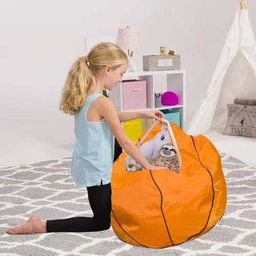 Miniatura 33 de Posh Stuffable - Sillón puff con almacenamiento para niños, contenedor de animales de peluche, organizador de juguetes de niños Lona rayas verde