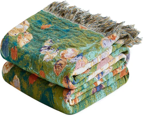 Miniatura 43 de MSGKV Manta de Tiro 100% Algodón para Cama Sofá Otoño 90''x 98'' Mantas de Muselina Súper Suaves Cálidas Colcha Bohemia Ligera Mantas Decorativas