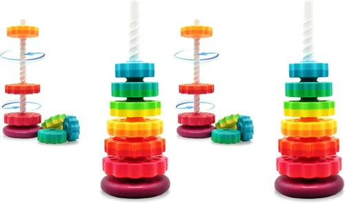 Miniatura 10 de LUCKFUTURE Juguetes educativos giratorios apilables, anillos apilables de arco iris, juguete de aprendizaje sensorial Montessori para niñas y niños