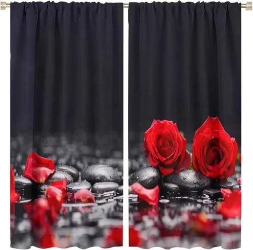 Miniatura 14 de Cortinas opacas con diseño floral de rosas para cocina, retro, rústicas, románticas, con bolsillo para barra, cortinas opacas para dormitorio, sala