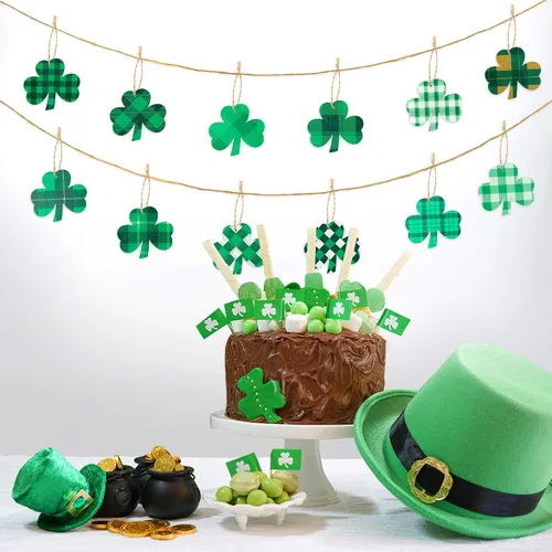Miniatura 4 de WATINC Paquete de 25 adornos de madera de trébol, estilos clásicos del día de San Patricio, colgante de madera con recortes en forma de trébol