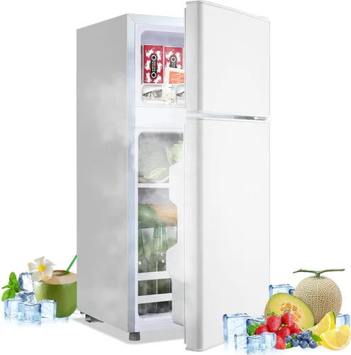 Miniatura 11 de Mini refrigerador con congelador, refrigerador pequeño de doble puerta, refrigerador de dormitorio para soltero, con estantes extraíbles para Negro