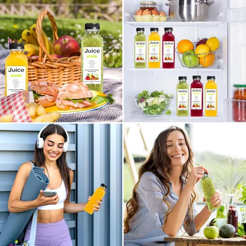 Miniatura 6 de DEPEPE Paquete de 24 botellas de plástico para jugo de 16 onzas con tapas, recipientes reutilizables y para sacar jugo con tapas, recipientes