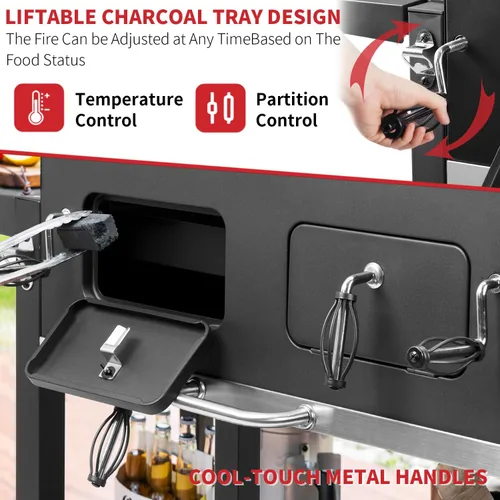 Miniatura 8 de Kendane Parrilla de carbón para barbacoa al aire libre, área de cocina extra grande de 794 pulgadas cuadradas con dos bandejas de carbón