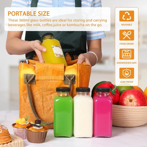 Miniatura 3 de AuroTrends Botellas de vidrio de 12 onzas con tapas 12Pack, botellas de vidrio de 360ml para jugos, agua, kombucha - Botellas de vidrio
