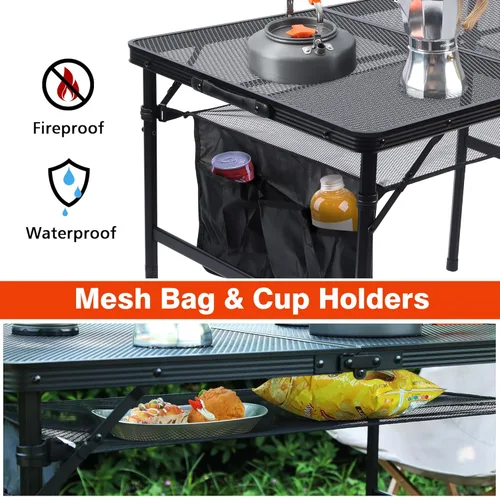 Miniatura 3 de JOUYEK Mesa plegable para parrilla, mesa de camping portátil de 3 x 2 pies, mesas de metal de altura ajustable con escritorio de malla y bolsa