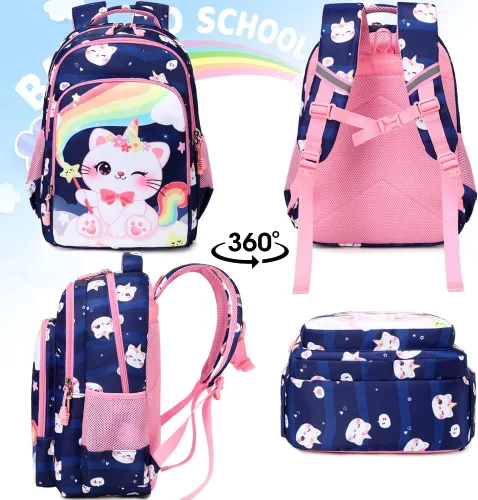 Miniatura 68 de Juego de mochila para niñas y adolescentes, mochila escolar para niños con bolsa para el almuerzo, estuche para lápices, mochilas escolares