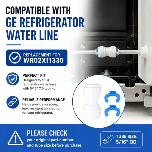 Miniatura 4 de Unidad de conector de tubo de línea de agua para refrigerador de 5/16" a 5/16" compatible con GE Reemplazar WR02X11330