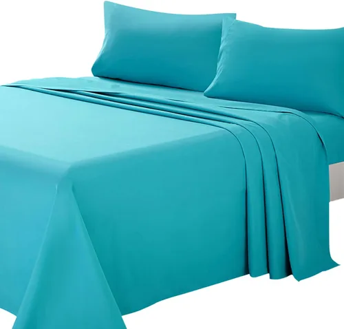 Miniatura 21 de LaxLinen Juego de sábanas de 4 piezas (+ 26 pulgadas), bolsillo extra profundo, tamaño King / estándar, color azul marino sólido de 600 hilos, 100%