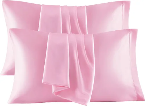 Miniatura 23 de Bedsure Paquete de 2 fundas de almohada de satén similares a las fundas de almohada de seda tamaño estándar, funda de almohada para mujeres que 01