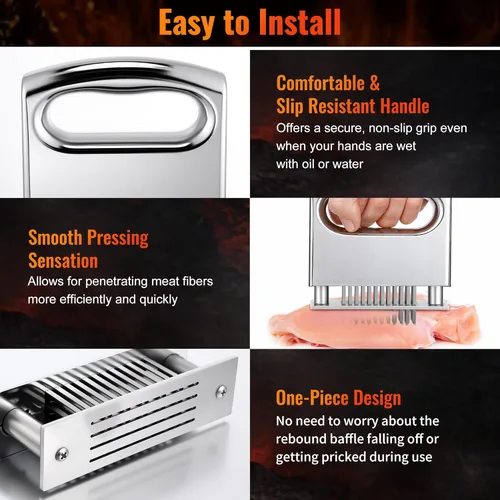 Miniatura 3 de Enhon Herramienta ablandadora de carne, 48 cuchillas ultra afiladas, ablandador de carne de acero inoxidable con mango ergonómico, artilugio