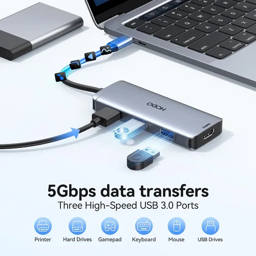 Miniatura 4 de Adaptador multipuerto USB-C para MacBook Air/Pro - Dongle HDMI 6 en 1 con puertos 4K, USB 3.0, lector de tarjetas SD/TF para MacBook M1/m2/m3/m4
