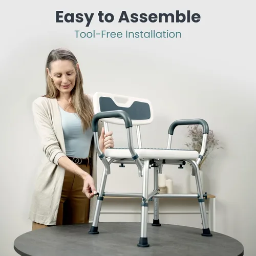 Miniatura 5 de PELEGON Silla de ducha para personas mayores y discapacitadas (450 libras) con reposabrazos y respaldo acolchados, asiento de ducha de altura