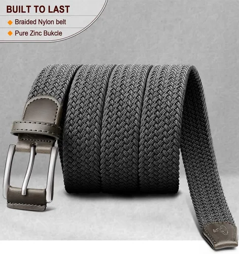 Miniatura 4 de BULLIANT Cinturón para hombre, paquete de 2 unidades, elástico trenzado para hombre, para golf, caza, pantalones de mezclilla, 1 38 pulgadas